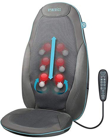 HoMedics Gel Back Massager Massage Chair Pad Seat Cover, Relax Full Back Neck Shoulder Muscles, Deep Kneading Shiatsu Rolling Soothing Heat, Gel Node Natural Touch Treatment for Home + Office