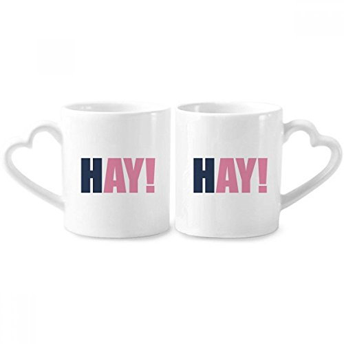DIYthinker HAY Zitat Schwarz Ermutigen Positives Hallo Paar Tassen Keramik-Liebhaber Becher Herz Griff 12 Unzen Geschenk Mehrfarbig