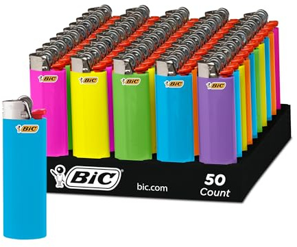 BIC Classic Lighters, Pocket Lighter Style, 50 Count Tray, Assorted Colors