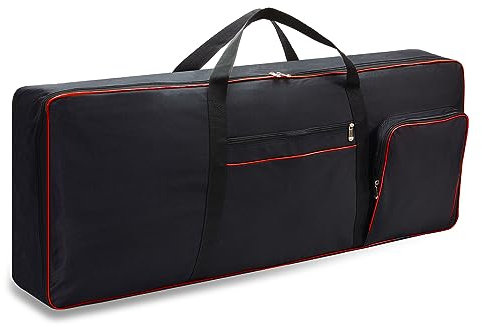 61 Key Keyboard Case Gig Bag Padded, Keyboard Cover, Portable Electric Keyboard Piano 600D Oxford Cloth with 10mm Cotton Case Gig Bag 40.1x15.7x4.7 GJB54 (black+red)
