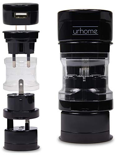 Urhome® Universal Reiseadapter I 150 Länder Travel-Adapter I mit 1A USB Charger Schwarz