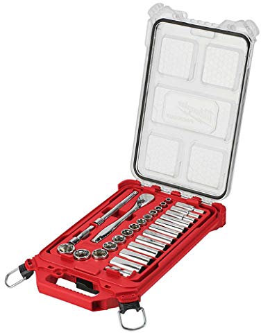 Milwaukee 3/8-Inch Drive SAE Ratchet and Socket Mechanics Tool Set with Packout Case (28-Piece)