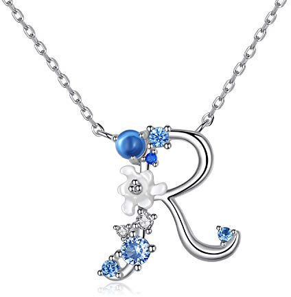 VIKI LYNN Damen Initiale Halskette Buchstabe R Alphabet Anhänger Schmuck 925 Sterling Silber und Zirkonia Anfangsbuchstaben Personalisierte Geschenke für Mädchen Frauen