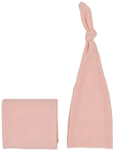 iSpchen Neugeborene Fotografie Requisiten Baby Stretch Wickel Strick Knoten Schlafmütze 2 Stück Set für Kleinkind Mädchen Junge Decke Foto Machen Zubehör Rosa