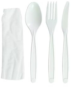 VIRSUS Set Posate biodegradabili e compostabili Tris forchetta Coltello Cucchiaio tovagliolo 2 veli stoviglie bio Eco Friendly 100 Pezzi