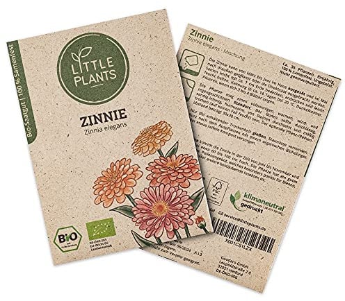 Little Plants BIO Zinnien Samen, 35 Zinniensamen, hohe Keimrate, 100% Natürlich, BIO Samen Zinnien Mischung für Blumengarten, Blumenbeet, Hochbeet – BIO Blumensamen Nachhaltig