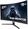 CRUA 27 144hz/165HZ Curved Gaming Monitor, Full HD 1080P 1800R Frameless Computer Monitor, 1ms GTG with FreeSync, Low Motion Blur, Eye Care