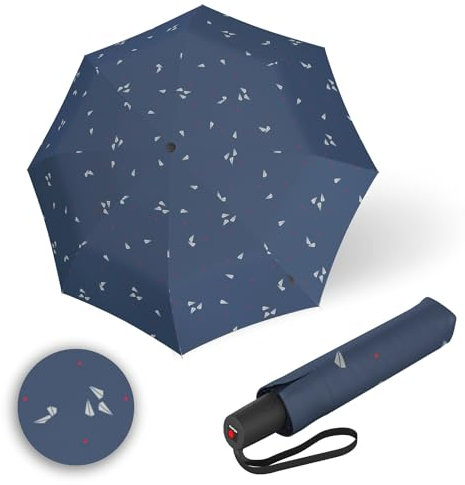 Knirps Regenschirm I.200 Medium Duomatic in 2FLY Blue mit Schirmtasche I kleiner Taschenschirm mit Drucktaste I Regenschirm automatisch & kompakt I Taschenregenschirm leicht & sturmfest