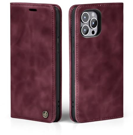 LBH Handyhülle für Apple iPhone 13 Pro Max in Weinrot mit Karten- und Geldfach Smartphone Hülle mit Standfunktion Flip Case Schutzhülle Magnetverschluss Vintage