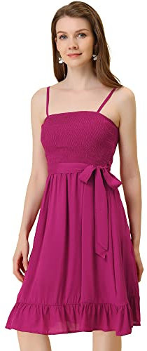 Allegra K Vestido Camisero De Verano Sin Mangas con Tiras De Espagueti Y Fruncido para Mujer Fucsia S