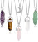 JeryWe 5pcs Crystal Pendant Necklace Spiritual Natural Healing Stone Amethyst Rose Quartz Gemstone Necklace Crystal Jewelry for Women (Steel)