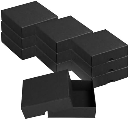 Natürlich verpacken Faltschachtel 8,5 x 8,5 x 2,5 cm, Schwarz, Deckel, Recyclingkarton - 10er Set
