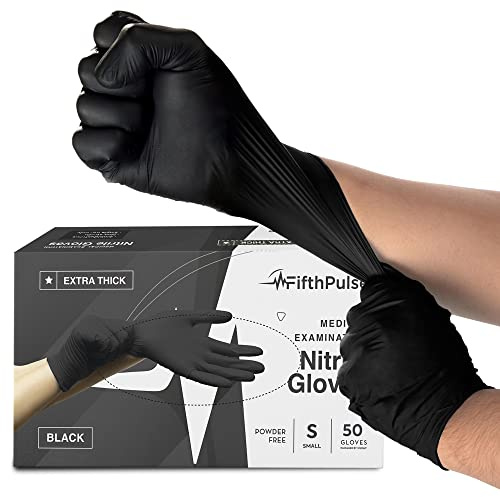 Disposable Black Nitrile Gloves Small 50 Count - Extra Thick 4.5 mil, Powder and Latex Free Rubber Gloves - Surgical Medical Examination Gloves - Food Safe Cooking Gloves