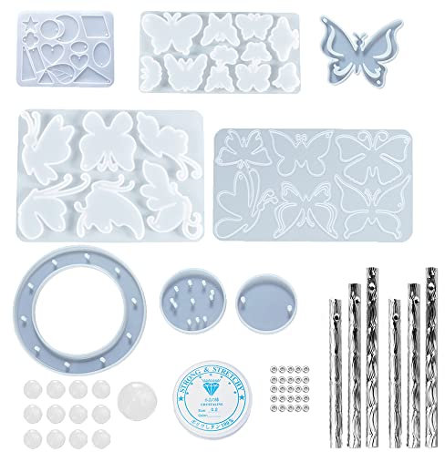 28 Stück Windspiele Harzformen, BOSOIRSOU Schmetterling Epoxidharzformen mit Bastelzubehör Windglockenformen Haus Garten Terrasse Außendekoration