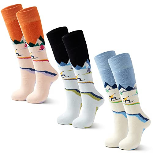 Qterdiz Unisex Kinder Warme Skisocken Jungen Dicke Skistrümpfe Mädchen Thermo Socken für Ski und Snowboard 3 Paar 31-34/10-13 Jahre