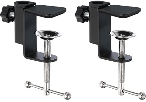 PATIKIL 0.47 Hole Dia. Desk Clamp, 2 Pcs Aluminum Alloy Bracket Universal Adjustable C-Clamp Mount Holder for Microphone Mic Arm Table Lamp Stand, Black