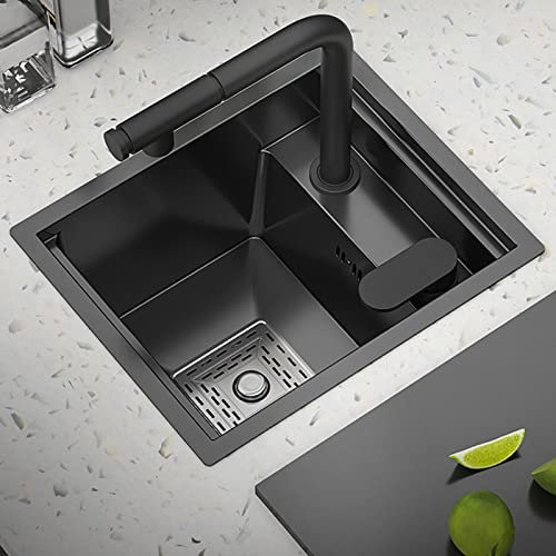 Lavello A Scomparsa Lavello Da Bar Da Cucina Lavello Per Verdure Con Coperchio Lavello A Vasca Singola In Acciaio Inox Calibro 18 Con Rubinetto Estraibile Estraibile ( Color : Black , S : 32*39*22cm )
