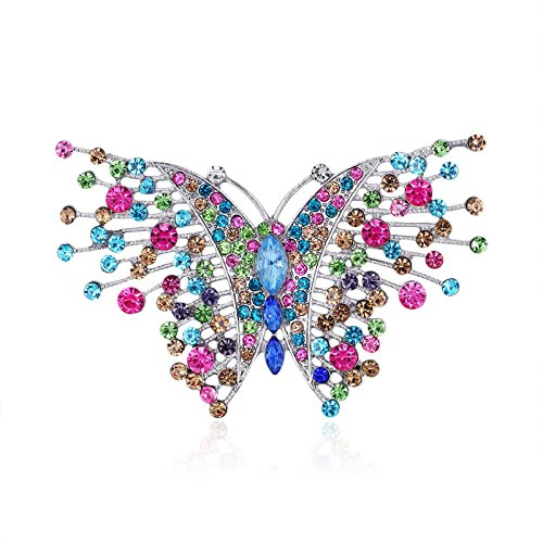 PHONME Brosche Brosche Damen Brosche Handwerk Brosche Neuheit Brosche Schal Schnalle Retro Mode Diamant Kristall Farbe Schmetterling Hollowout Brosche Mode Dekoration