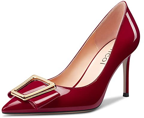 Aachcol Donna Spillo Alto High Tacco Heel Pumps Slip-on a Punta Dress Scarpe Ufficio Feste da Matrimonio Verniciata Borgogna Rosso 8 CM 43 EU