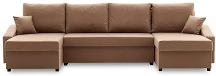 Sofini Ecksofa Sparta Plus mit Schlaffunktion! Best Ecksofa! Eckcouch mit Bettkästen! Wohnzimmer möbel, polstermöbel. Schlafcouch mit Kissen, bequem mit stauraum. (MIKRO 48)