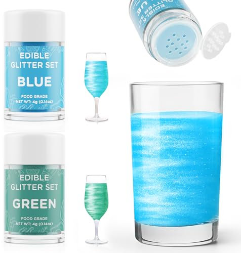 Essbarer Glitzer für Getränke Blau und Grün, Waysroma 2 Farben Glitzerpulver set geschmacklos Glitzer Trinkbares Glitzerpuder für Likör, Cocktails, Sekt, Wein, Champagner, Osterkuchen (4g)