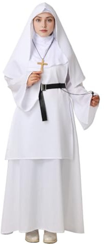 GRACEART Nonne Kostüm Nonne Outfit für Halloween Cosplay (Weiß, L)