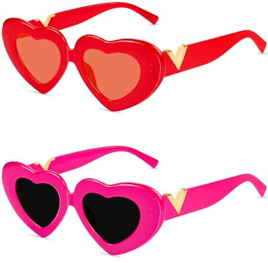 Kiiwah 2 Stück Herz Sonnenbrille Damen, Retro Herz Partybrillen, Herzbrille Hochzeit Team Bride Sonnenbrille für Damen Herren Kinder Party Reise Fotoshooting