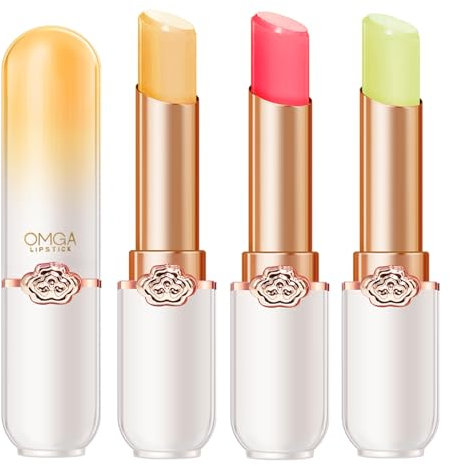 3PCS Lippenbalsam, Klarer Farbtemperaturwechsel Lippenstift Set, Lang anhaltender feuchtigkeitsspendender Lippenstift Frauen Lippenpflege, Natürlicher Lippenschutz, Lippenreparatur (C)