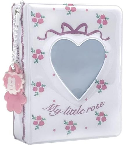 OUBFUUY Kpop Foto-Kapier, 3 Zoll Herzförmiges Hülle-Buchband Photocard Holder Book Kpop Mini Photocard Id Holder, 40 Taschen mit Anhängern, Weiß
