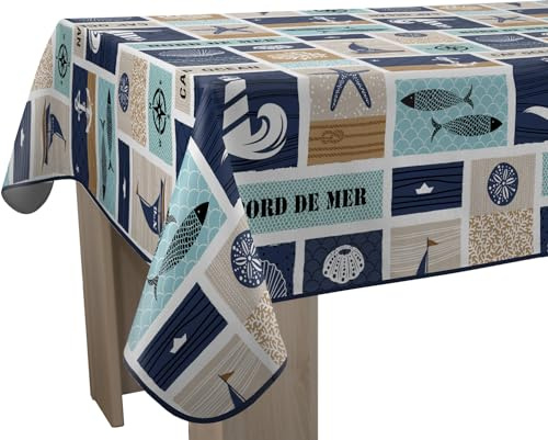 Nappe Anti-Taches Bord de mer - Rectangle 150 x 300 cm, Bleu, Beige
