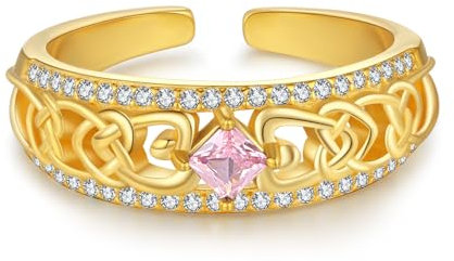 KINGWHYTE Bague en argent sterling 925 avec pierre de naissance celtique pour femme - Bijoux celtiques - Cadeau d'anniversaire, Argent sterling, Tourmaline rose