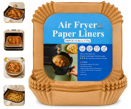 100 forros de papel desechables para freidora de aire, forros de papel pergamino para freidora de aire, de grado alimenticio natural, antiadherente, a prueba de aceite, forros de papel de hornear para
