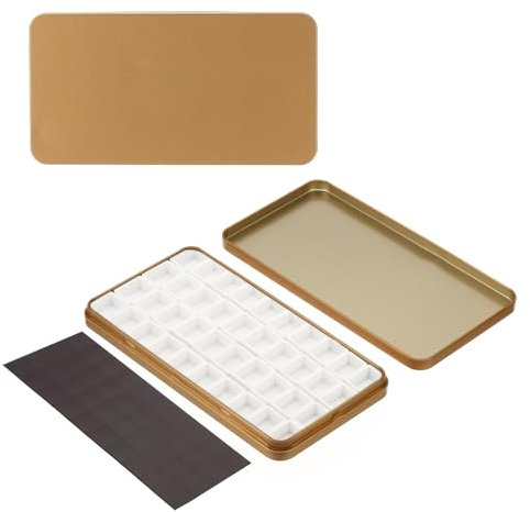 PATIKIL Empty Watercolor Palette, Metal Watercolor Tin with 40pcs Half Pans and Magnetic Sticker Paint Case with Lid Paint Box for Travel Gouache, Rose Gold