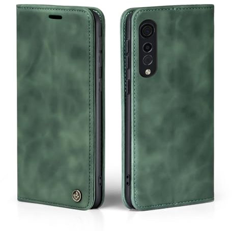 LBH Mobile Phone Case for LG Velvet 5G in Turquoise Green with Card and Money Compartment Smartphone Case with Stand Function Flip Case Protective Cover Magnetic Closure Vintage