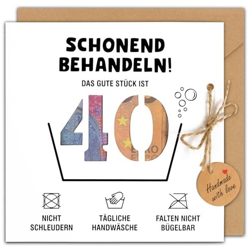 BOFUNX Geldgeschenk 40. Geburtstag - Schonend Behandeln 40 Geburtstag Geschenkkarte Lustige Geburtstagskarte mit Umschlag für Männer Frauen Familie und Freunden