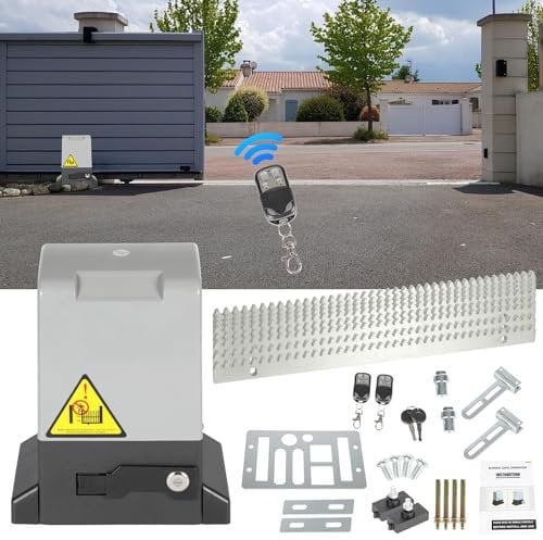 Yakimz Automatisme d'ouverture de portail coulissant jusqu'à 1600 kg, 12M Moteur Portail Coulissant, Automatisme de portail de garage électrique, avec 2 télécommandes