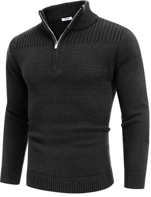 COOFANDY Herren Pullover mit Reißverschluss Langarm Half Zip Turtleneck Strickpullover Winter Warm Freizeit Troyer Basic Sweater für Männer Schwarz XL