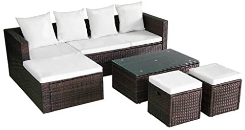 Willood Garten-Lounge-Set mit Auflagen Poly Rattan Braun gartenmöbel Outdoor Balkon Lounge Rattan Garten