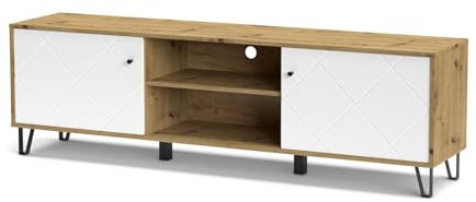 Mondo Viro Living Bollo Wohnzimmermöbel-Set aus Artisan-Eiche und Weiß (TV-Schrank – 183 x 40 x 55 h)