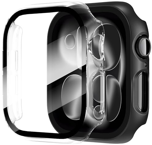 Diruite 2-Stück Hülle für Apple Watch Series 11/10 46mm Schutzhülle | Ultradünne Harte PC Case,9H HD Gehärtetes Glas,Hohe Empfindlichkeit,Kratzfest,Rundum Displayschutz,Schwarz&Transparent,46mm