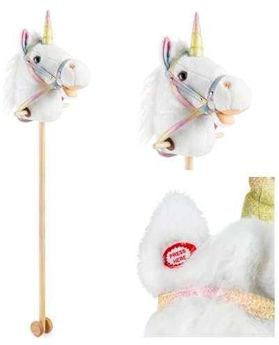 Toyrific 99 cm Unicorn Hobby Horse, Unicorn Plush Toy with Sounds Strong Handles and Wheels