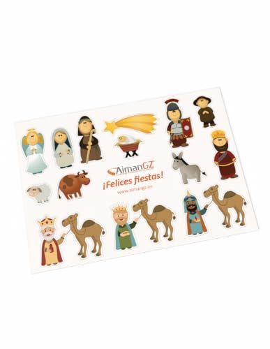 Aiman GZ Magnetische Krippe, Traditionelle Weihnachtsdeko, 14 Stück, 6 cm, Weiß, Papier