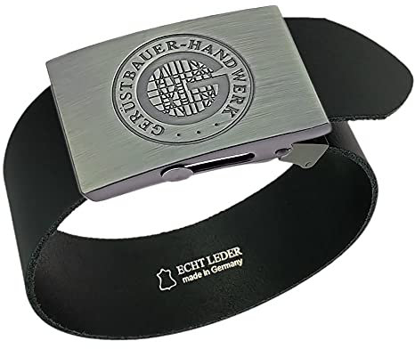 GravurManufakturBerlin Hosengürtel Gerüstbauer Handwerk Zunftzeichen Ledergürtel 4 cm breit Einheitslänge kürzbar