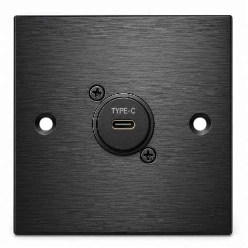 Brushed Aluminium Single USB-C Socket Feedthrough D-Series Outlet | Wall Faceplate, Durable Metal Plate with Screws Included