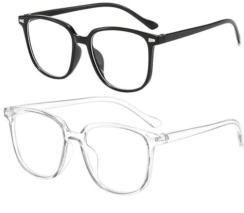 EnweiBingshi 2 Pack Blue Light Blocking Glasses, 0 Degree Fake Glasses, Non-Prescription Clear Reading Glasses Anti-Glare for Men & Women, Perfect for Computer Use & Daily Wear