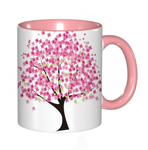 EKLMPS Original Mug en céramique,idéal comme cadeau,impression de haute qualité,mug à motifs,mug à thé,à café,330ml, cerisier en fleur