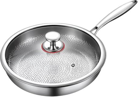 Titanium Hammered Pan Pro with Lid – Premium Non Stick Frying Pan, Five-Ply Clad Stainless Steel Pans for Effortless Cooking (11.02in)