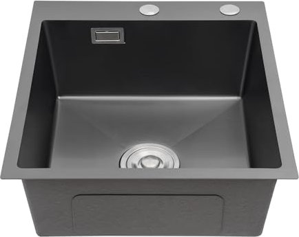Czyurachel Lavandino in acciaio inox, 45 x 50 cm, lavabo da cucina con tappetino insonorizzante, lavello da cucina con tubi di drenaggio e cestelli, diverse opzioni di montaggio (nero)