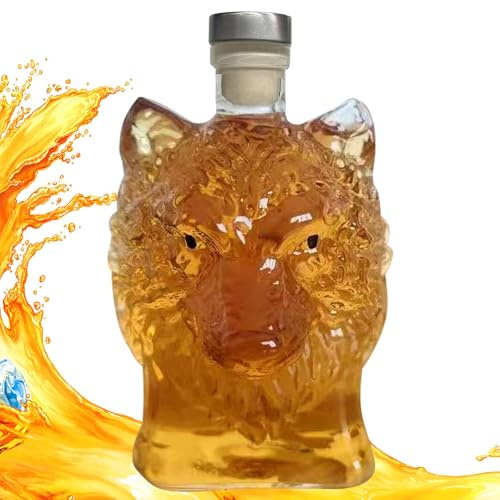Whiskey-Dekanter-Flasche – lustige Whiskey-Weinflasche aus Glas | 350 ml Wolfskopf-Cocktail-Dekanter | stilvolle Whiskey-Flasche für Spirituosen, Aufbewahrungsschrank, Bourbon-Kollektion, Barkeeper