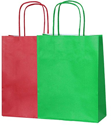 Thepaperbagstore 50 Christmas Small Paper Bags with Twist Handles 18x22x8cm | Colourful Festive Gift Bags for Christmas Presents and Parties (25 Red/25 Green)